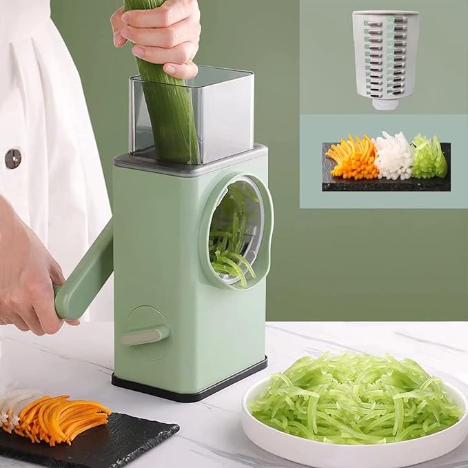 Stainless steel rotary vegetable cutter for slicing and shredding