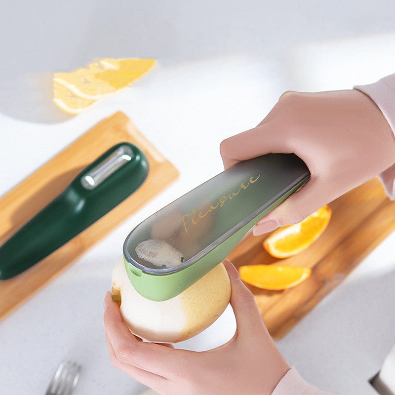 Fruit and vegetable peeler with storage tube
