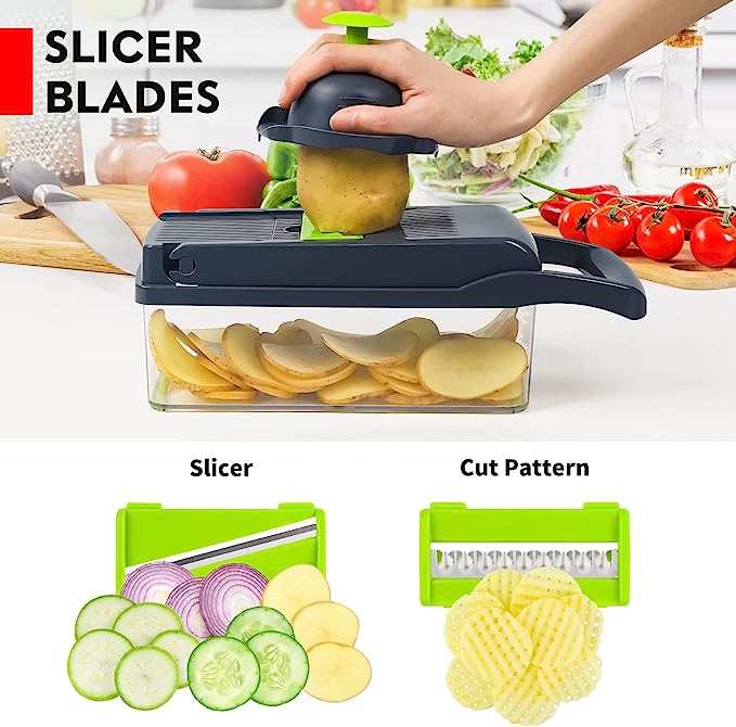 Vegetable chopper and slicer with interchangeable blades