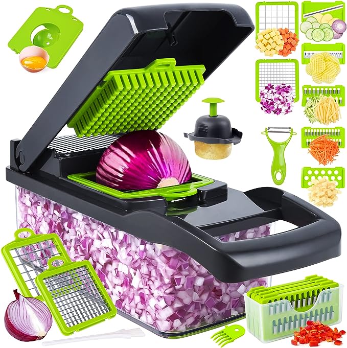 Vegetable chopper and slicer with interchangeable blades