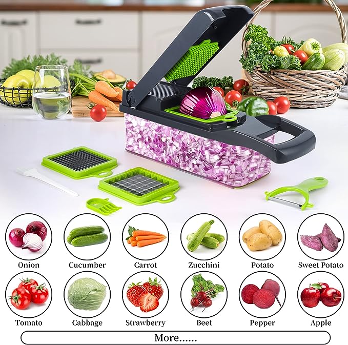 Vegetable chopper and slicer with interchangeable blades