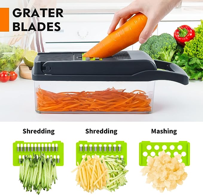 Vegetable chopper and slicer with interchangeable blades