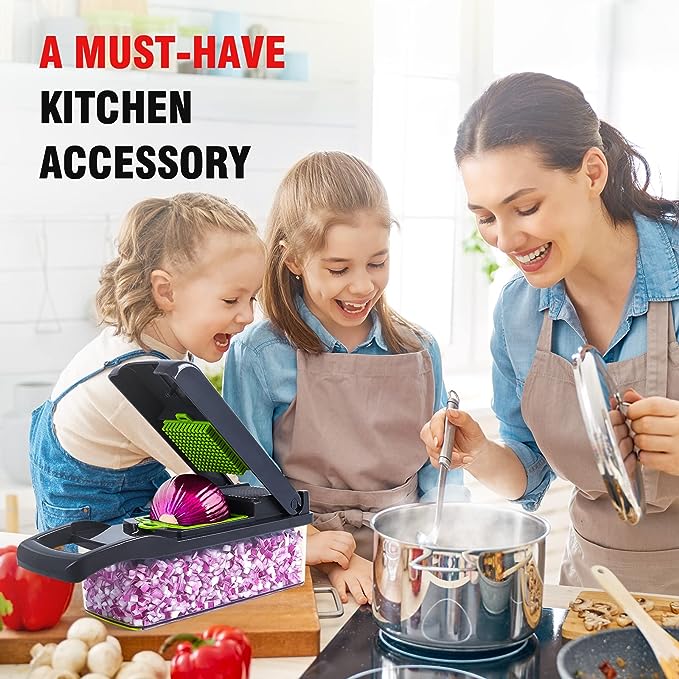 Vegetable chopper and slicer with interchangeable blades