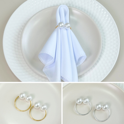 Set of 4 Pearl Napkin Rings – Double Pearl Design 1.6 x 1.2 in Elegant Table Decor