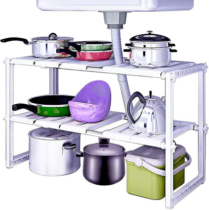 Adjustable under-sink kitchen storage rack