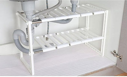 Adjustable under-sink kitchen storage rack