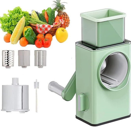Stainless steel rotary vegetable cutter for slicing and shredding