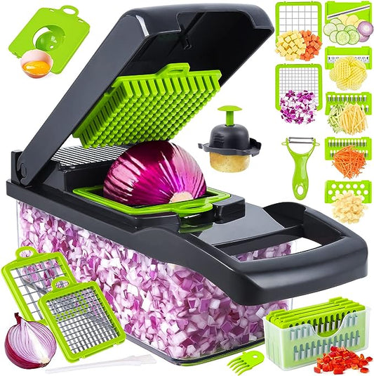 Vegetable chopper and slicer with interchangeable blades
